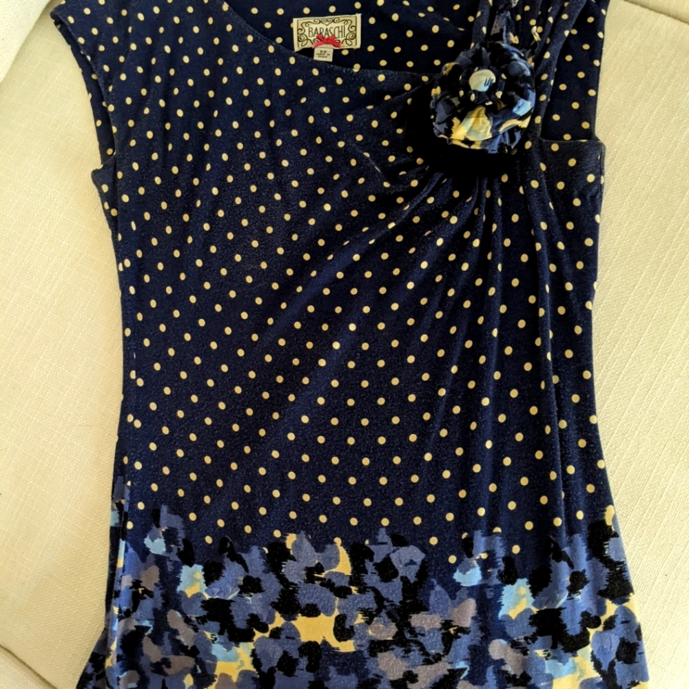 Anthropologie Baraschi top XS Navy and Creme Polka Dots
